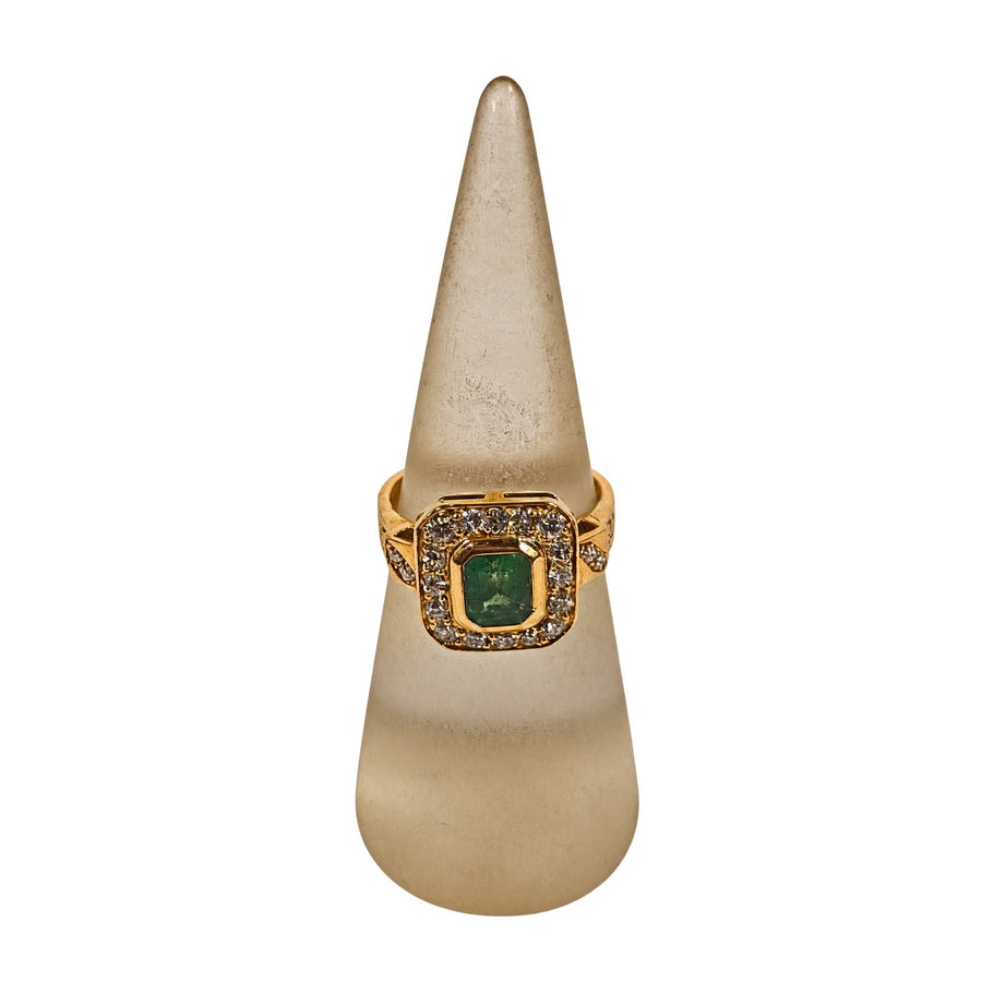 Anillo Oro 18k Esmeralda y Brillante